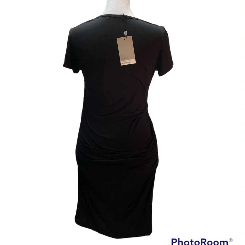 NWT Smallshow Black Ruched Sides Short Sleeve Knee Length Maternity Dress Small